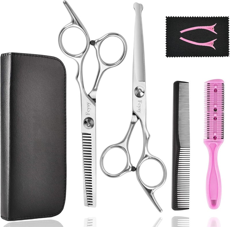 Fcysy Hair Cutting Scissors Thinning Shears Set for Kids, 6 in Children Safety Round Tip Haircut Shears Kit, Stainless Steel Hair Cutting Tools for Toddlers, Boys & Girls Home Use Grooming - Image 1